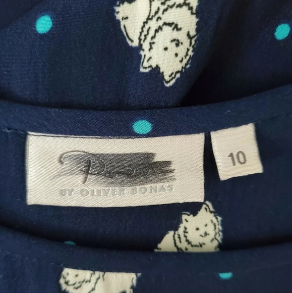 Poem by Oliver Bonas Dog Spotty polka dot Blouse Top Size 10 uk Navy Blue White - Picture 7 of 7